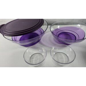 TUPPERWARE SHEERLY ELEGANT PURPLE CLEAR SERVING STORAGE BOWLS SET LOT 5 ONE LID